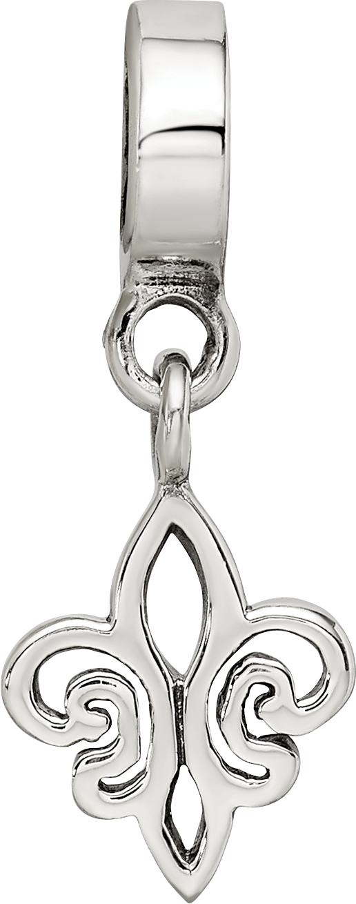 Sterling Silver 925 Fleur de Lis Dangle Bead with Antiqued Finish