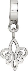Sterling Silver 925 Fleur de Lis Dangle Bead with Antiqued Finish