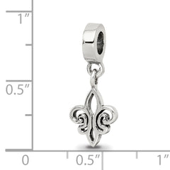 Sterling Silver 925 Fleur de Lis Dangle Bead with Antiqued Finish
