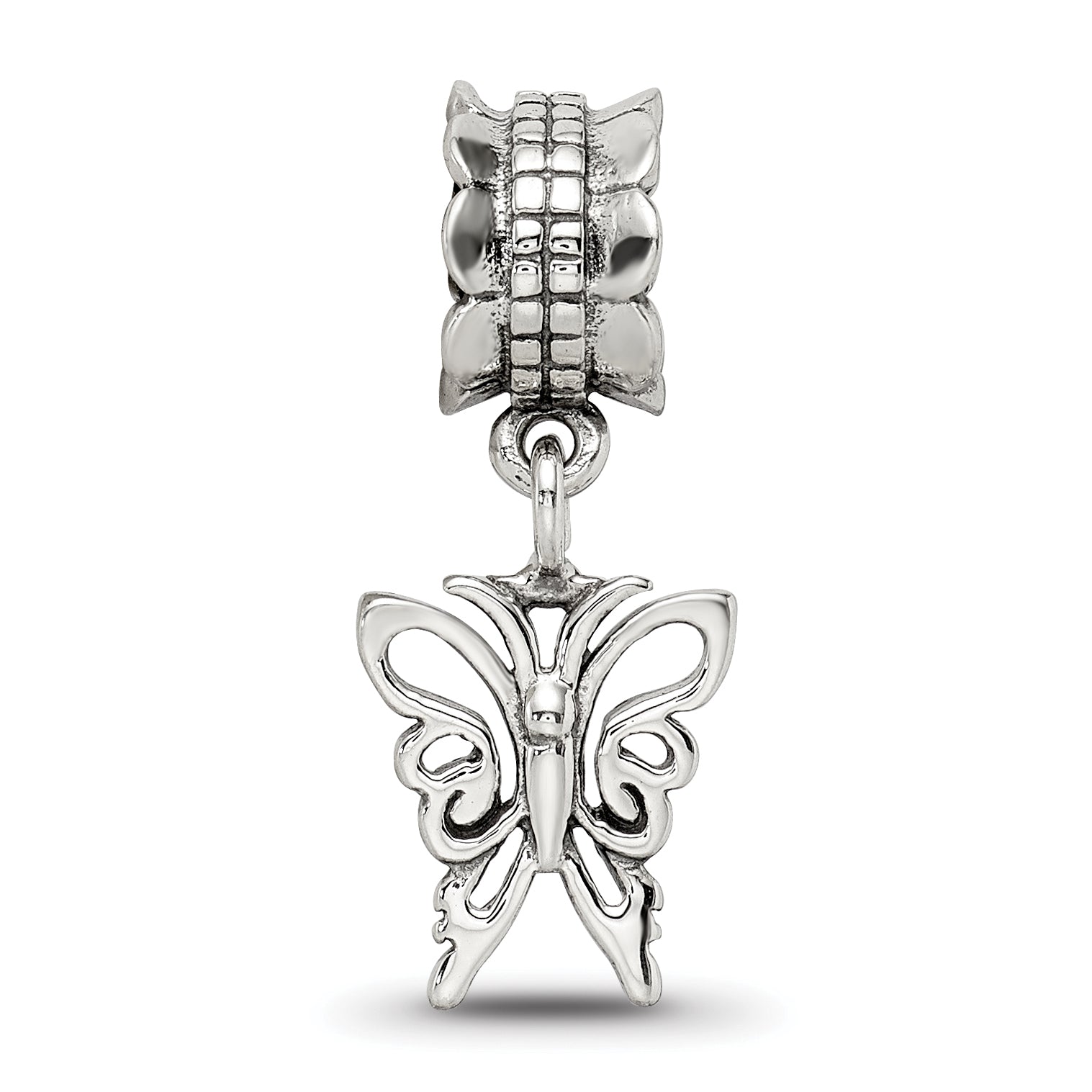 Sterling Silver 925 Butterfly Dangle Bead with Antiqued Finish Elegant Design