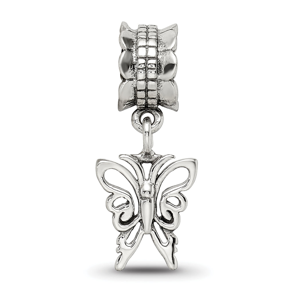 Sterling Silver 925 Butterfly Dangle Bead with Antiqued Finish Elegant Design