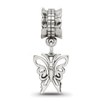 Sterling Silver 925 Butterfly Dangle Bead with Antiqued Finish Elegant Design