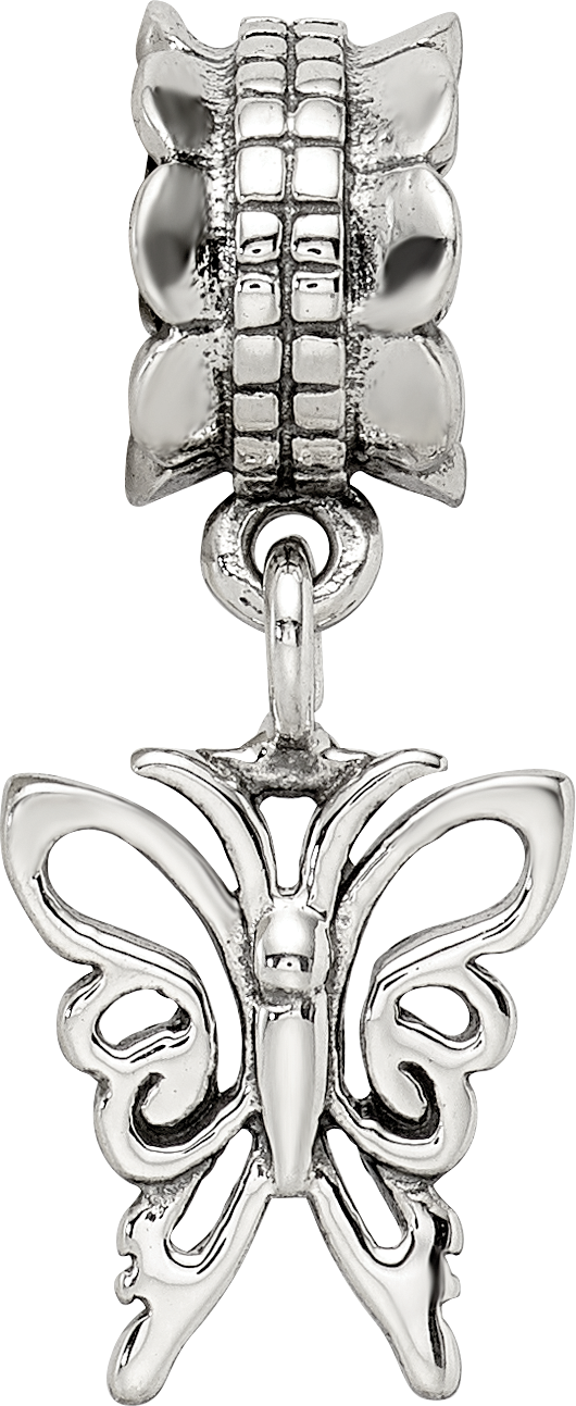 Sterling Silver 925 Butterfly Dangle Bead with Antiqued Finish Elegant Design