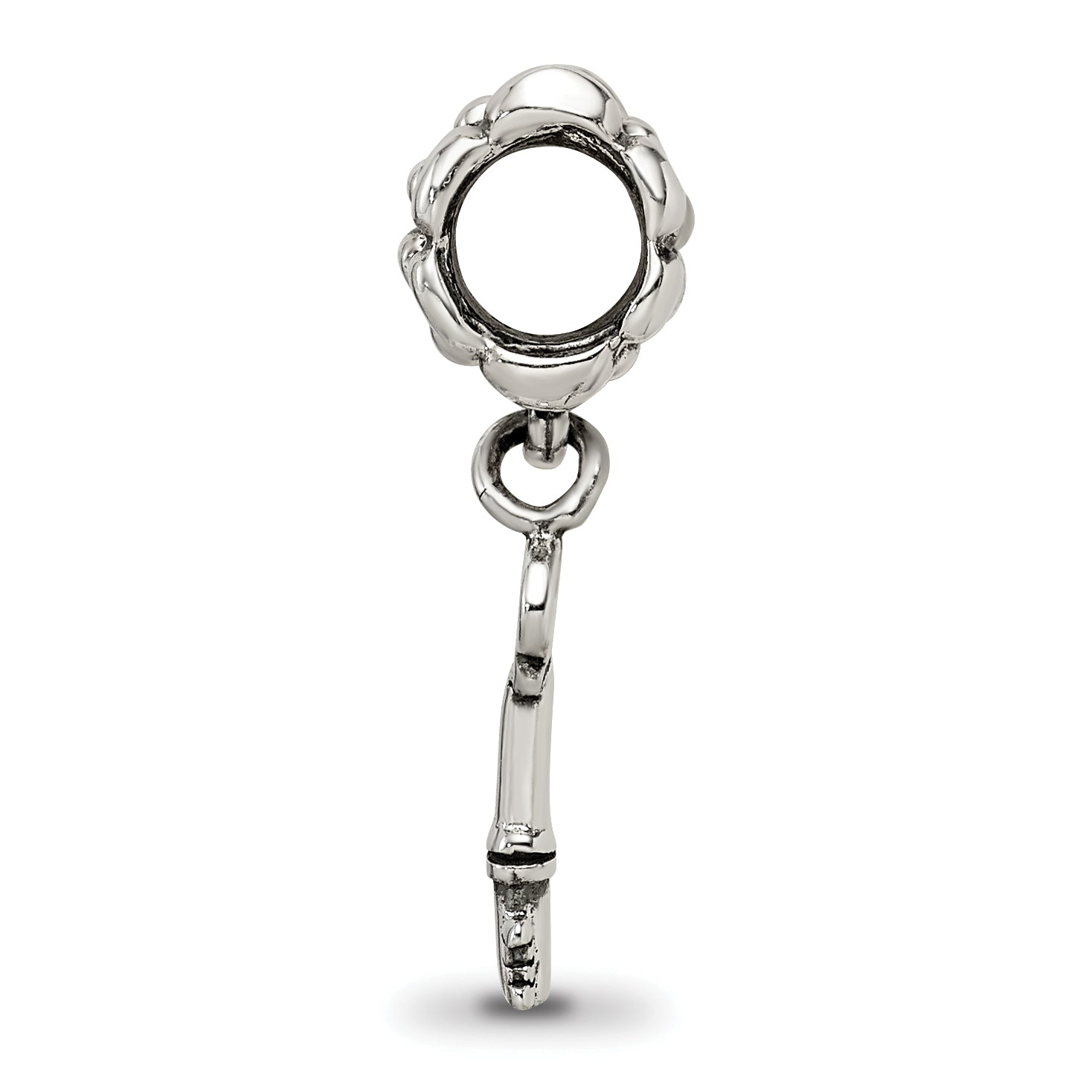 Sterling Silver 925 Key Dangle Bead with Antiqued Finish Solid Charm Secondary image