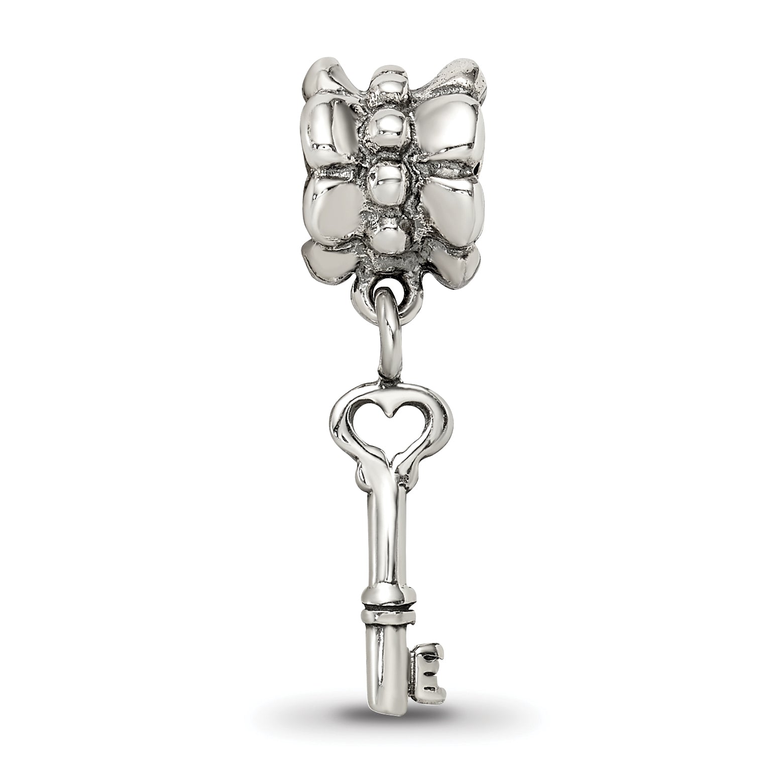 Sterling Silver 925 Key Dangle Bead with Antiqued Finish Solid Charm