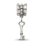 Sterling Silver 925 Key Dangle Bead with Antiqued Finish Solid Charm