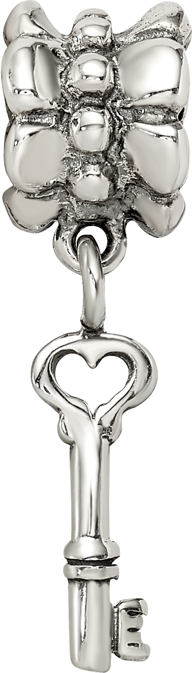 Sterling Silver 925 Key Dangle Bead with Antiqued Finish Solid Charm
