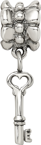 Sterling Silver 925 Key Dangle Bead with Antiqued Finish Solid Charm