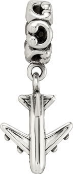 Sterling Silver 925 Airplane Dangle Bead with Antiqued Finish
