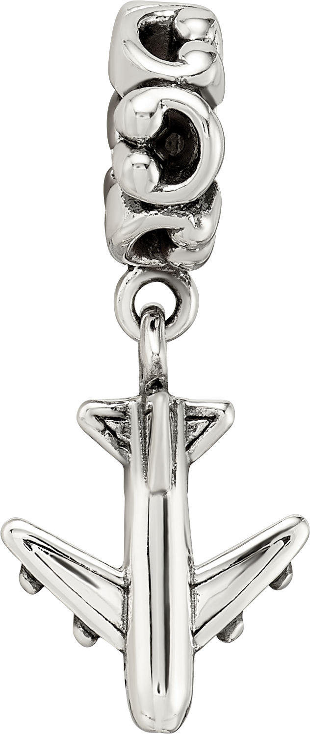 Sterling Silver 925 Airplane Dangle Bead with Antiqued Finish