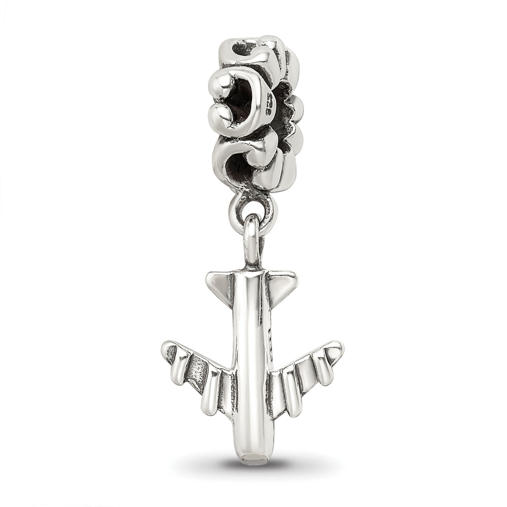 Sterling Silver 925 Airplane Dangle Bead with Antiqued Finish