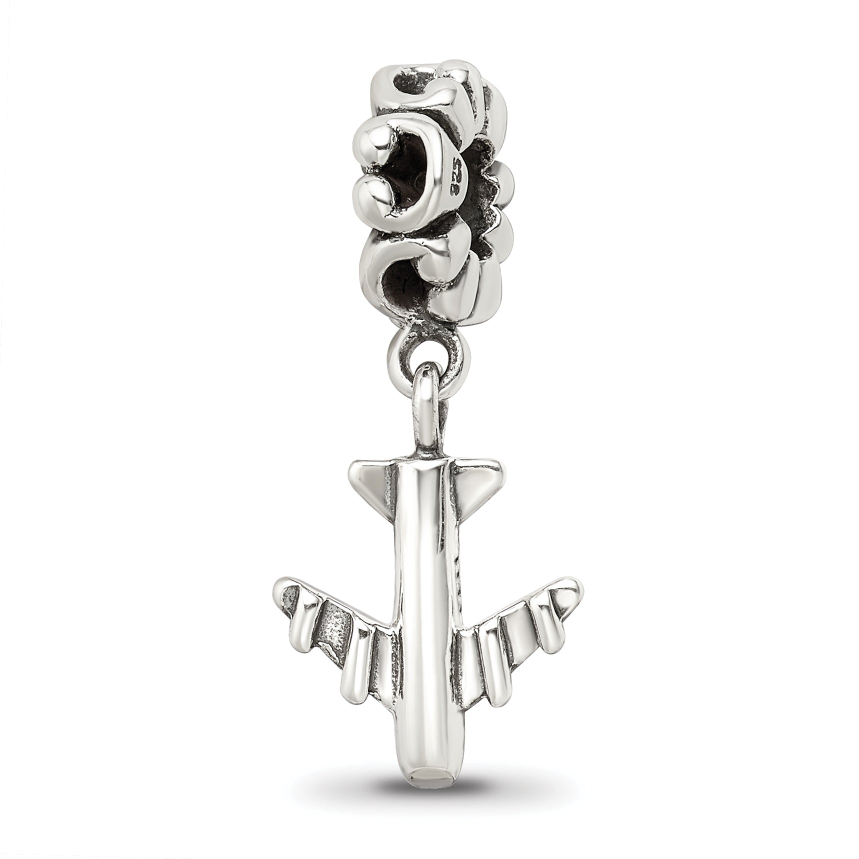 Sterling Silver 925 Airplane Dangle Bead with Antiqued Finish