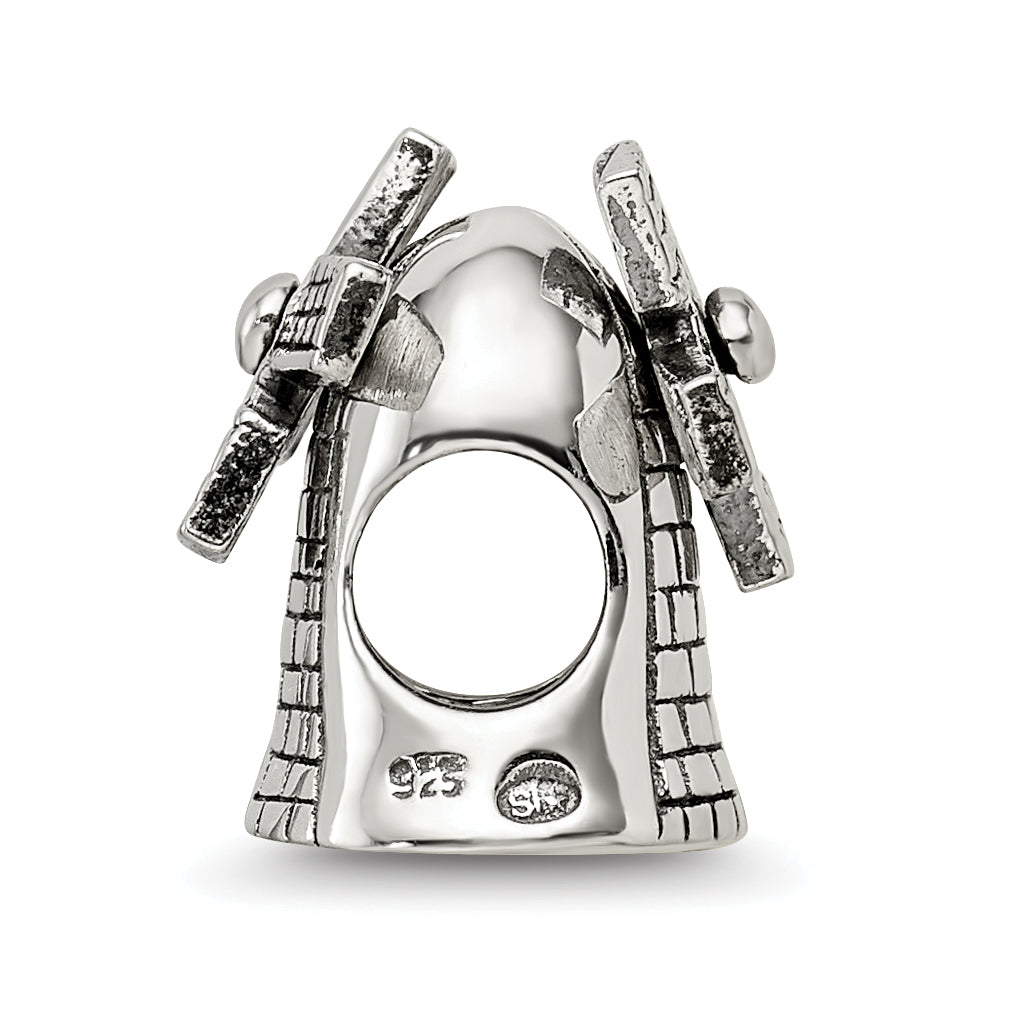 Sterling Silver 925 Windmill Bead with Antiqued Finish  Themed, Solid, Casted