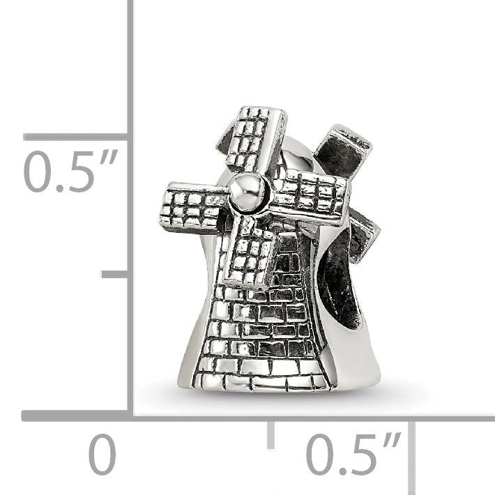 Sterling Silver 925 Windmill Bead with Antiqued Finish  Themed, Solid, Casted