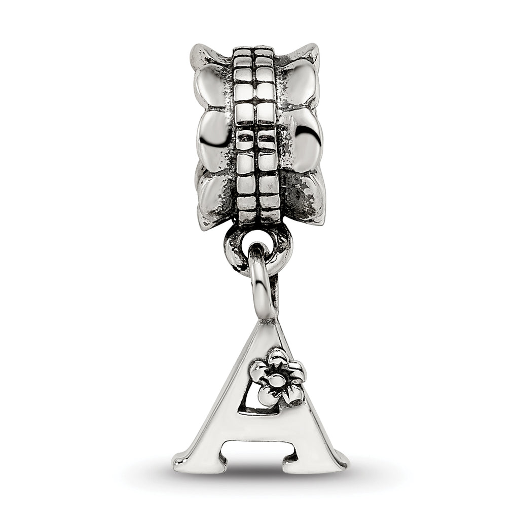 Sterling Silver 925 Letter A Dangle Bead with Antiqued Finish