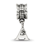 Sterling Silver 925 Letter A Dangle Bead with Antiqued Finish