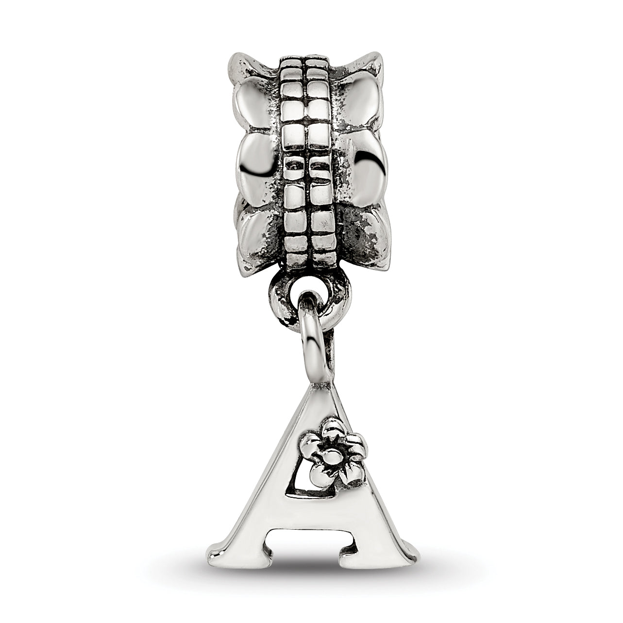 Sterling Silver 925 Letter A Dangle Bead with Antiqued Finish