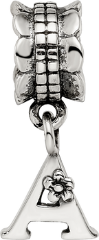 Sterling Silver 925 Letter A Dangle Bead with Antiqued Finish