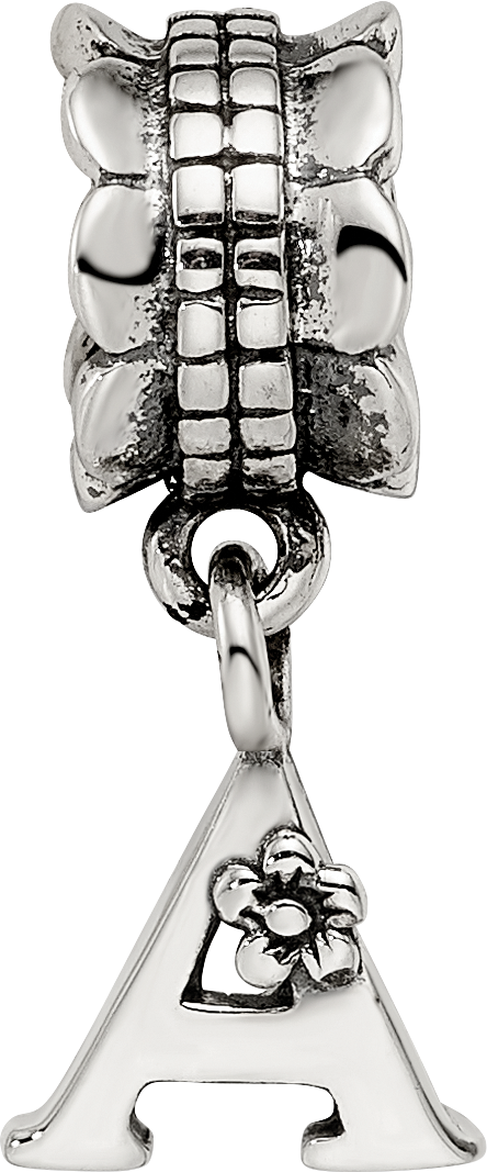 Sterling Silver 925 Letter A Dangle Bead with Antiqued Finish