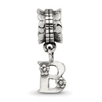 Sterling Silver 925 Antiqued Letter B Dangle Bead Solid Charm
