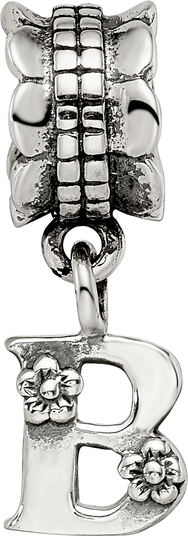 Sterling Silver 925 Antiqued Letter B Dangle Bead Solid Charm
