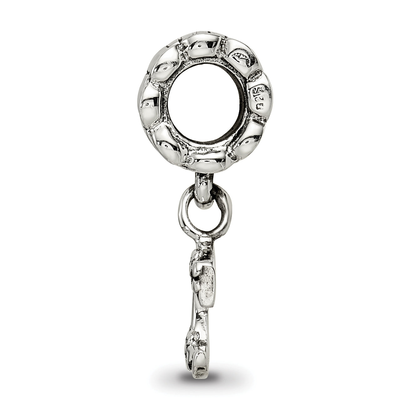 Sterling Silver 925 Letter C Dangle Bead with Antiqued Finish, Solid and Cast Secondary image