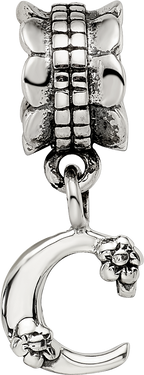 Sterling Silver 925 Letter C Dangle Bead with Antiqued Finish, Solid and Cast