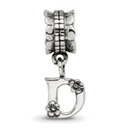 Sterling Silver 925 Antiqued Letter D Dangle Bead Solid Casted Charm