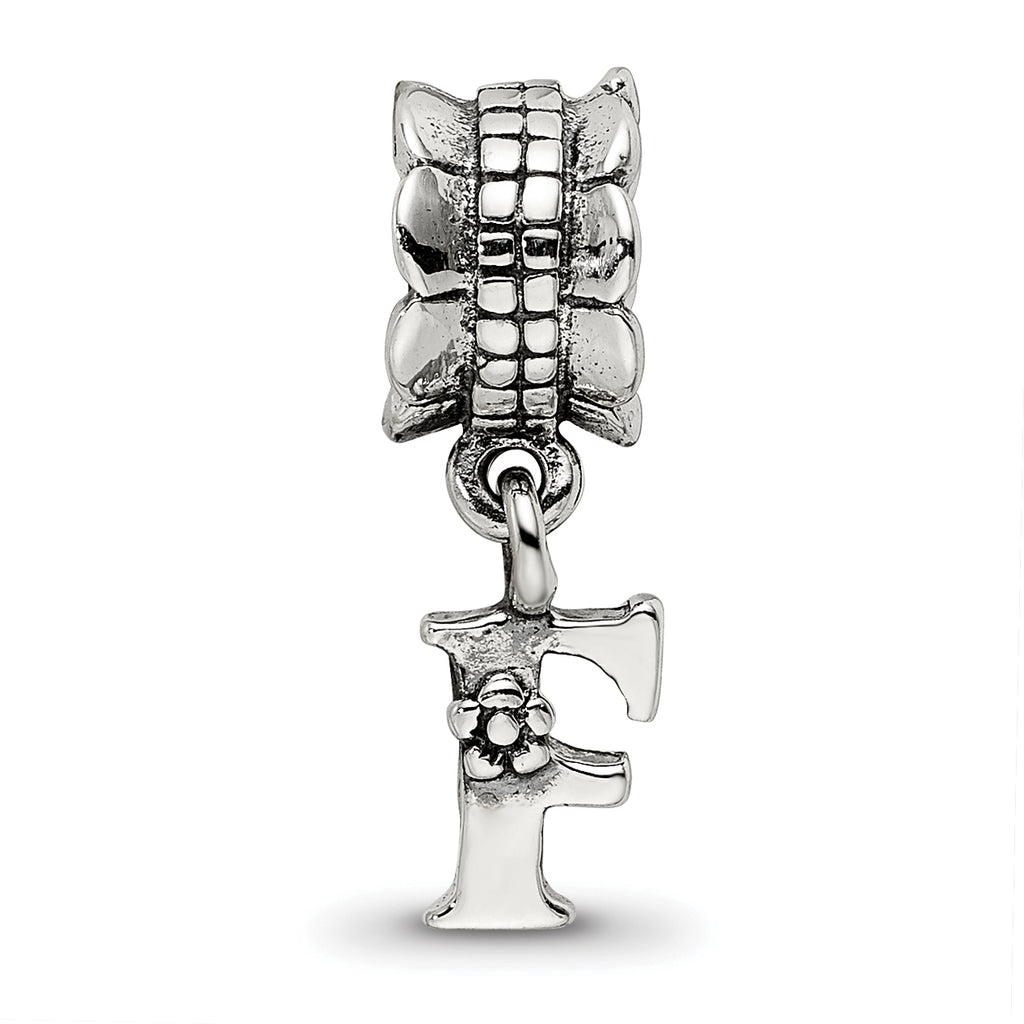 Sterling Silver 925 Antiqued Letter F Dangle Bead Charm by Sophia Jewelers