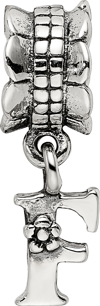 Sterling Silver 925 Antiqued Letter F Dangle Bead Charm by Sophia Jewelers