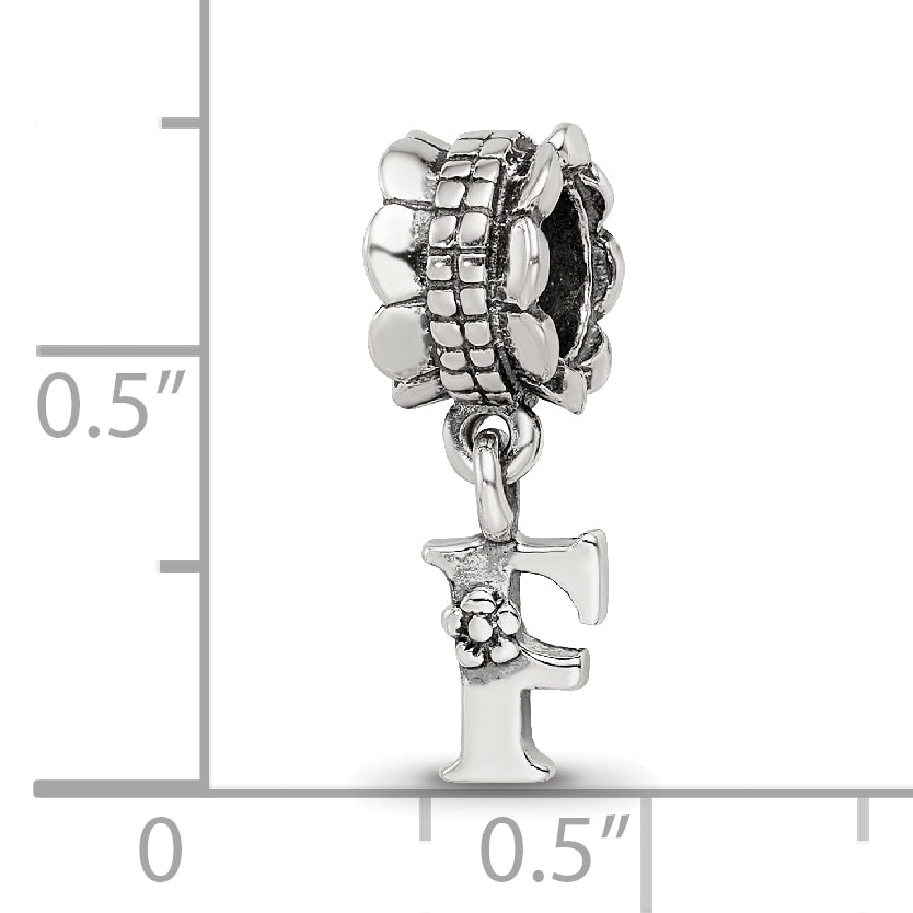 Sterling Silver 925 Antiqued Letter F Dangle Bead Charm by Sophia Jewelers
