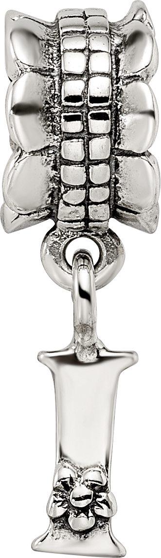 Sterling Silver 925 Antiqued Letter 'I' Dangle Bead  Elegant Cast Design