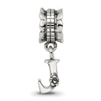 Sterling Silver 925 Letter J Dangle Bead with Antiqued Finish