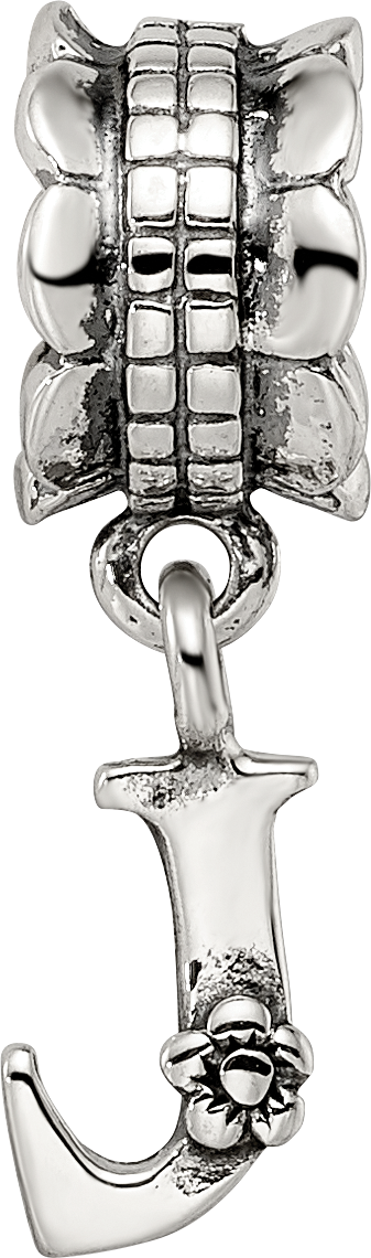 Sterling Silver 925 Letter J Dangle Bead with Antiqued Finish