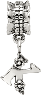Sterling Silver 925 Letter K Dangle Bead with Antiqued Finish Solid Charm