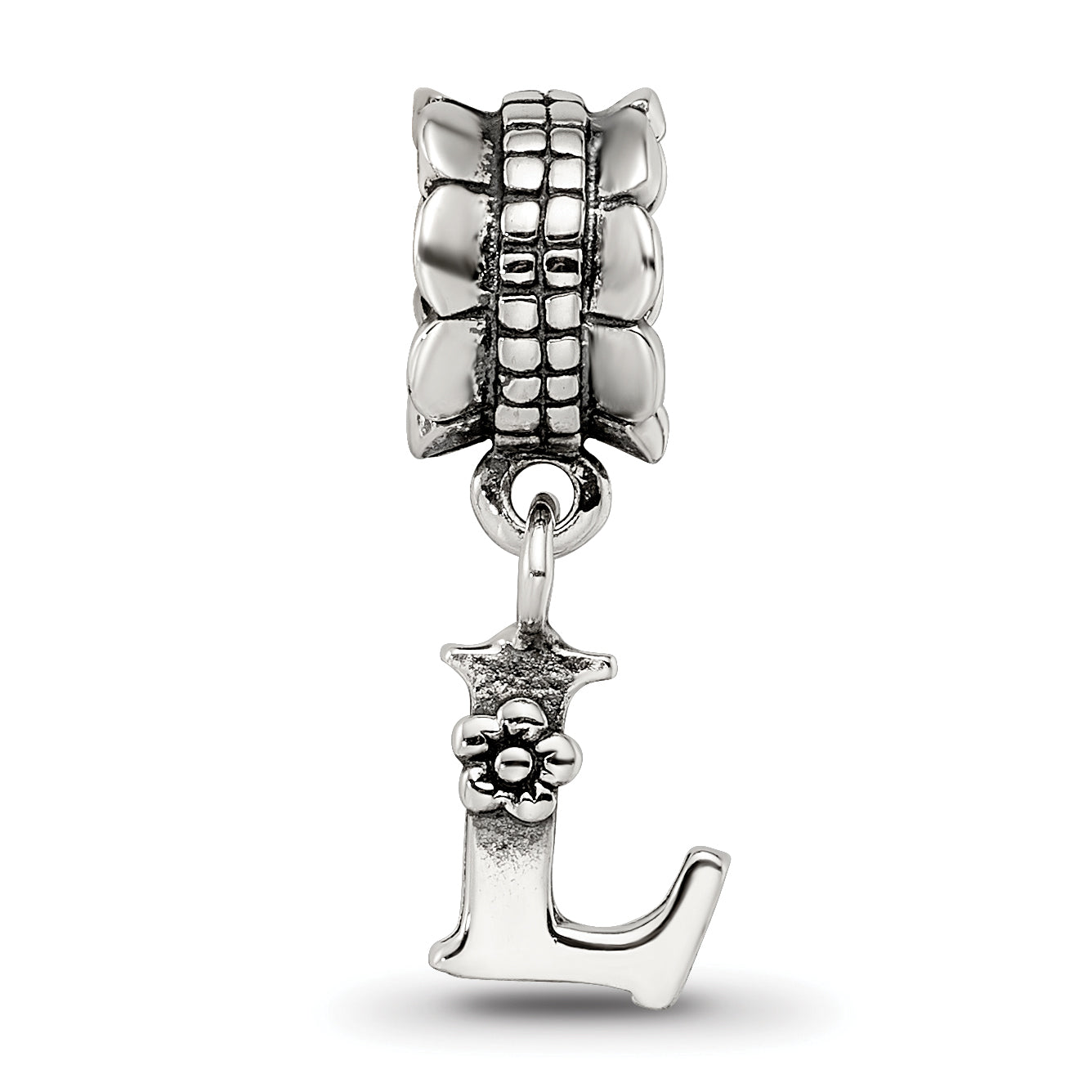 Sterling Silver 925 L Dangle Bead with Antiqued Finish