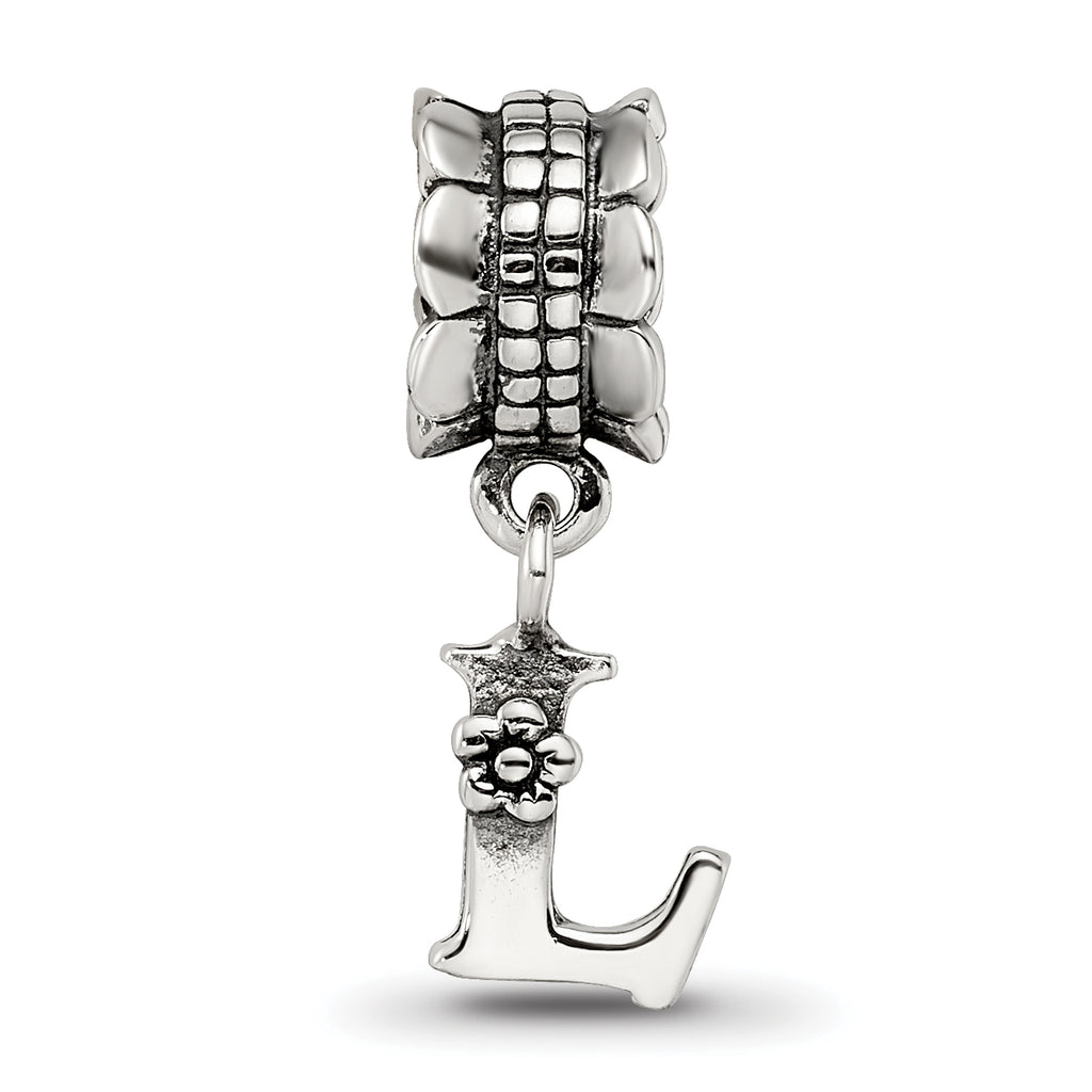 Sterling Silver 925 L Dangle Bead with Antiqued Finish