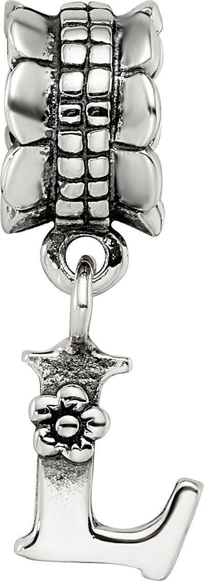 Sterling Silver 925 L Dangle Bead with Antiqued Finish
