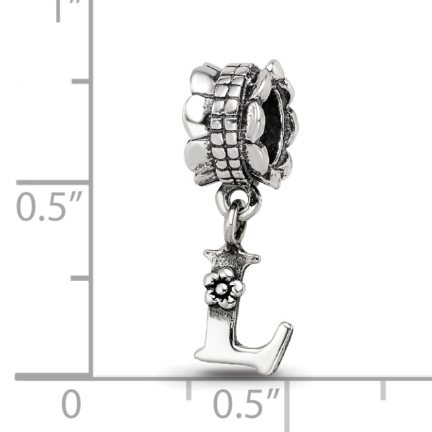 Sterling Silver 925 L Dangle Bead with Antiqued Finish