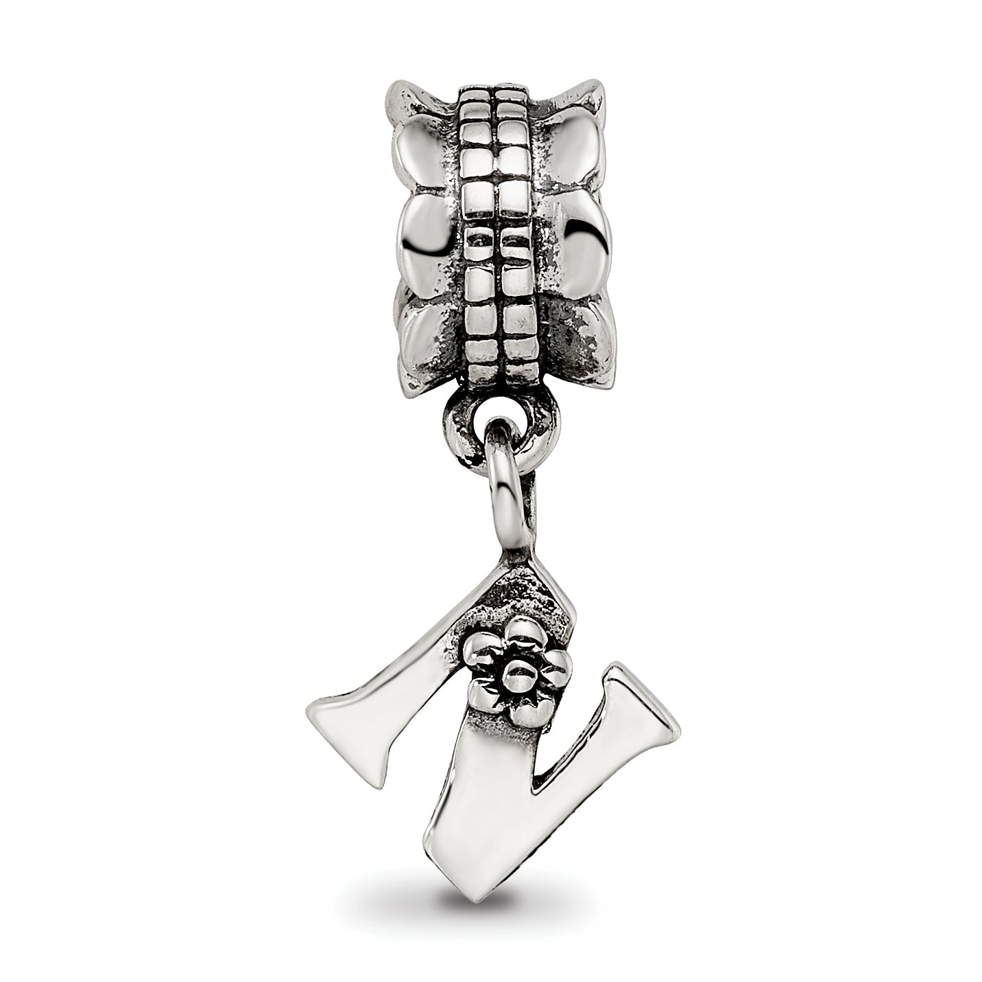Sophia Jewelers Sterling Silver 925 Letter N Dangle Bead with Antiqued Finish