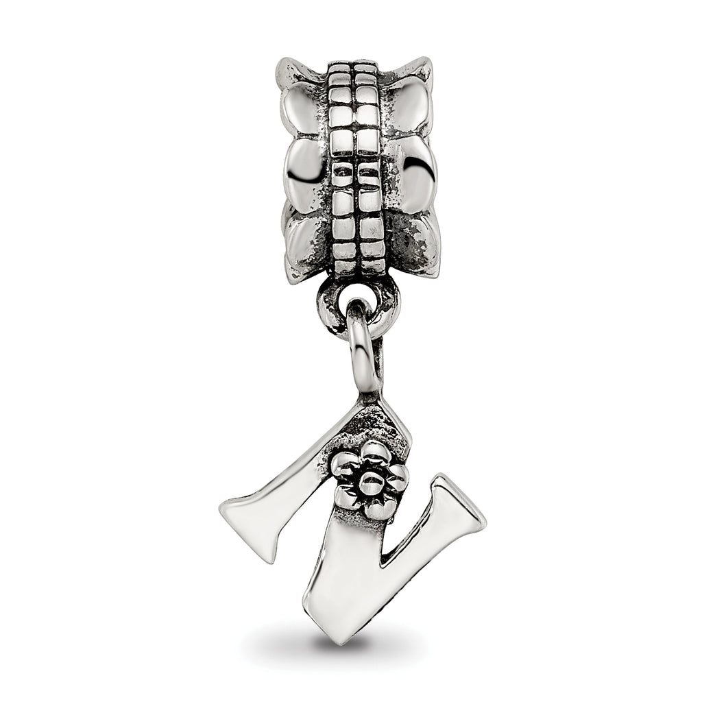 Sophia Jewelers Sterling Silver 925 Letter N Dangle Bead with Antiqued Finish