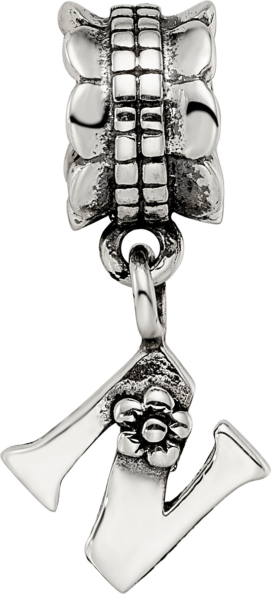 Sophia Jewelers Sterling Silver 925 Letter N Dangle Bead with Antiqued Finish