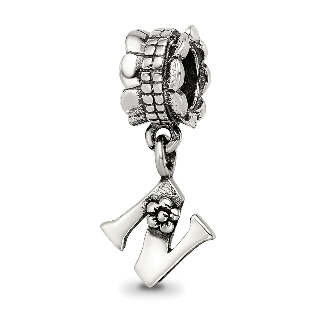 Sterling Silver Reflections Letter N Dangle Bead