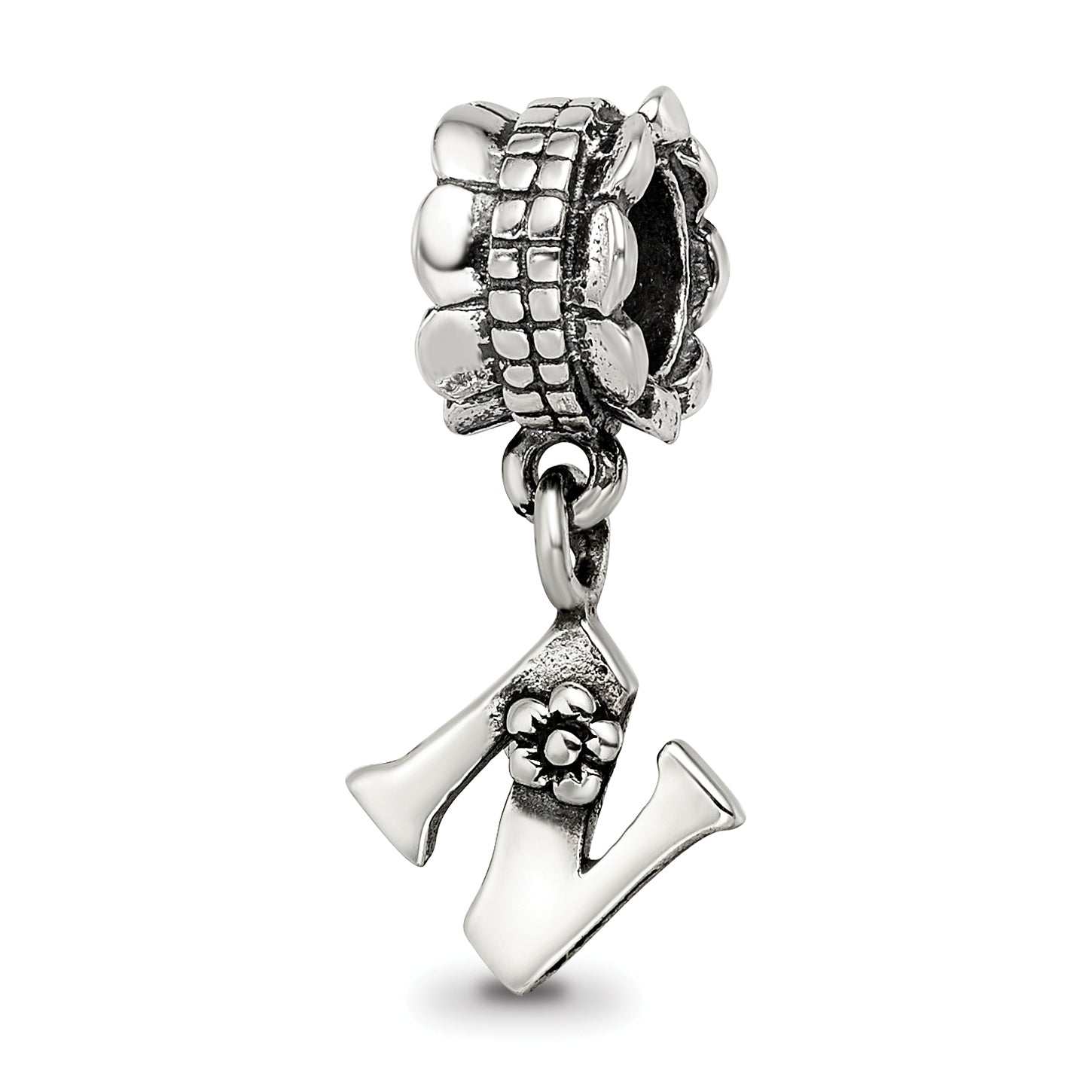 Sterling Silver Reflections Letter N Dangle Bead