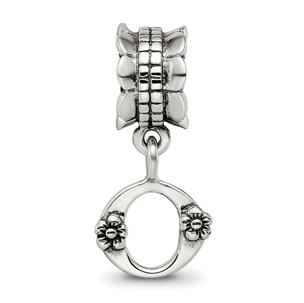 Sterling Silver 925 Letter O Dangle Bead with Antiqued Finish