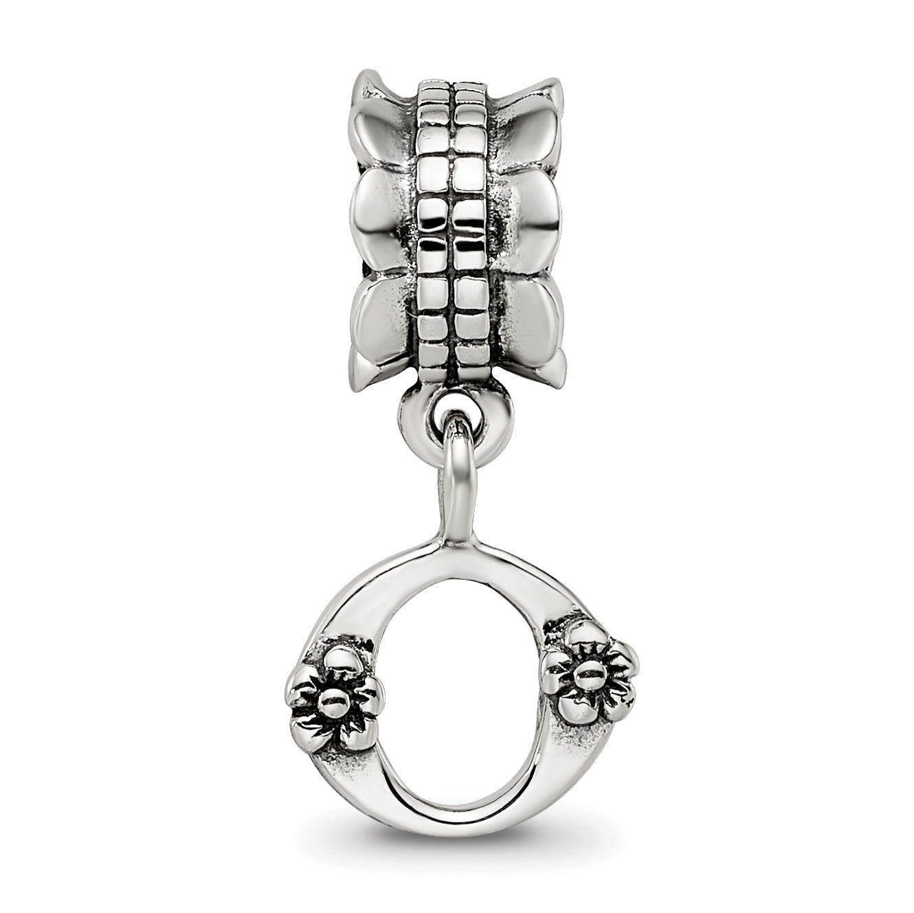 Sterling Silver 925 Letter O Dangle Bead with Antiqued Finish