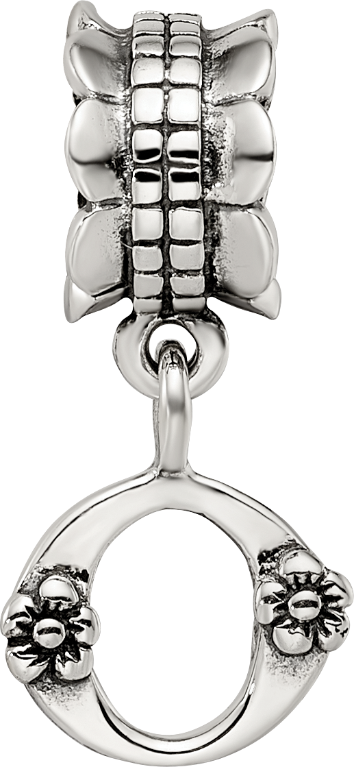 Sterling Silver 925 Letter O Dangle Bead with Antiqued Finish