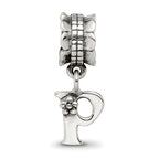 Sterling Silver 925 Letter P Dangle Bead with Antique Finish Solid