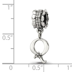 Sterling Silver 925 Antiqued Letter Q Dangle Bead Solid Cast Design