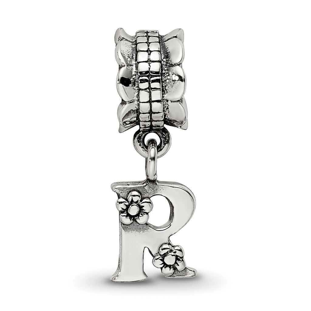 Sophia Jewelers Sterling Silver 925 Letter R Dangle Bead with Antiqued Finish